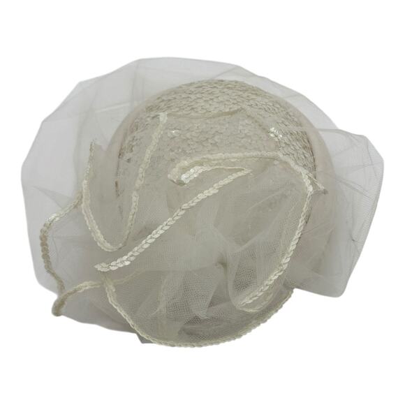 Vintage White Off-white Hat W/ Netting Sequins Classic Pillbox Wedding Chic 60’s main image 6